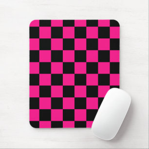 Karierte Quadrate Hot Pink Schwarz Geometrisch Ret Mousepad