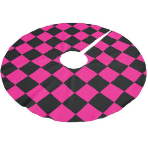 Karierte Quadrate Hot Pink Schwarz geometrisch Ret Polyester Weihnachtsbaumdecke