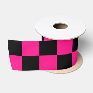 Karierte Quadrate Hot Pink Schwarz Geometrisch Ret Satinband