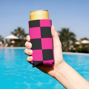 Karierte Quadrate Hot Pink Schwarz geometrisch Ret Selters Dosenkühler