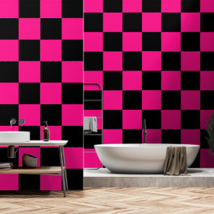 Karierte Quadrate Hot Pink Schwarz geometrisch Ret Tapete