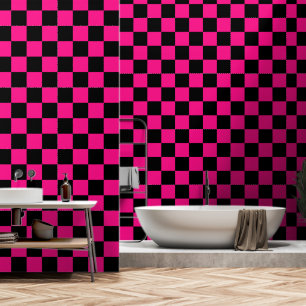 Karierte Quadrate Hot Pink Schwarz geometrisch Ret Tapete