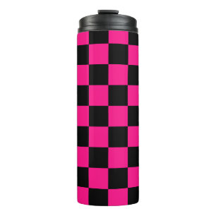 Karierte Quadrate Hot Pink Schwarz geometrisch Ret Thermosbecher