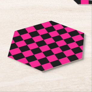 Karierte Quadrate Hot Pink Schwarz geometrisch Ret Untersetzer