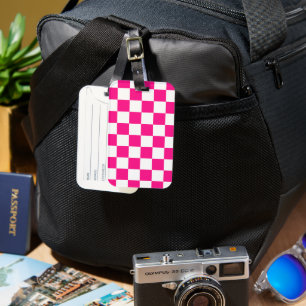 Karierte Quadrate Hot Pink Weiß geometrisch Retro Gepäckanhänger
