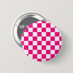 Karierte Quadrate Hot Pink Weiße Geometrische Retr Button