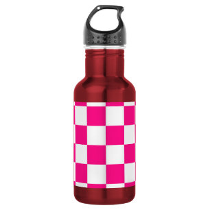 Karierte Quadrate Hot Pink Weiße Geometrische Retr Edelstahlflasche