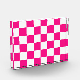 Karierte Quadrate Hot Pink Weiße Geometrische Retr Fotoblock