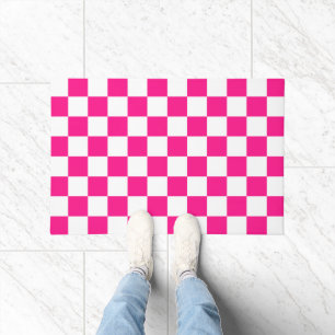 Karierte Quadrate Hot Pink Weiße geometrische Retr Fußmatte