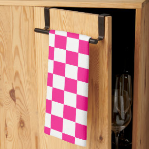 Karierte Quadrate Hot Pink Weiße Geometrische Retr Geschirrtuch