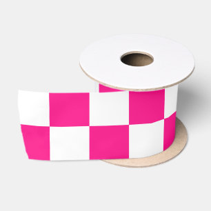 Karierte Quadrate Hot Pink Weiße geometrische Retr Satinband