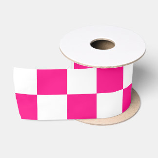 Karierte Quadrate Hot Pink Weiße geometrische Retr Satinband