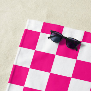 Karierte Quadrate Hot Pink Weiße Geometrische Retr Strandtuch