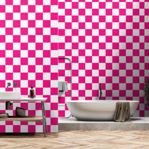 Karierte Quadrate Hot Pink Weiße Geometrische Retr Tapete