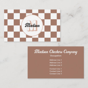 Karierte Quadrate Mocha Braun Weiß Retro Monogramm Visitenkarte