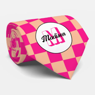 Karierte Quadrate Pfirsich heiß rosa Retro Monogra Krawatte