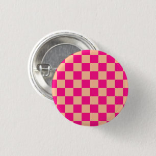 Karierte Quadrate Pfirsich heißes Rosa geometrisch Button