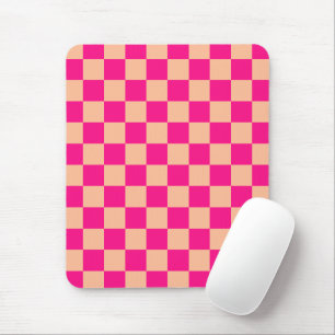 Karierte Quadrate Pfirsich heißes Rosa geometrisch Mousepad