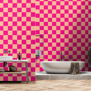 Karierte Quadrate Pfirsich heißes Rosa geometrisch Tapete