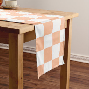 Karierte Quadrate Pfirsich Orange Weiß geometrisch Großer Tischläufer