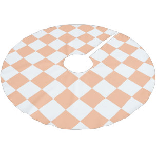 Karierte Quadrate Pfirsich Orange Weiß geometrisch Polyester Weihnachtsbaumdecke