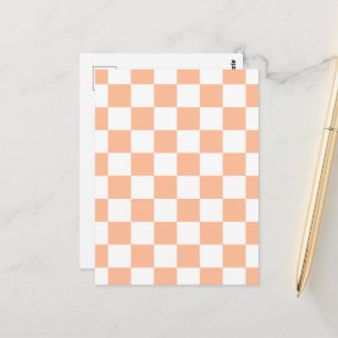 Karierte Quadrate Pfirsich Orange Weiß geometrisch Postkarte