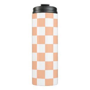Karierte Quadrate Pfirsich Orange Weiß geometrisch Thermosbecher