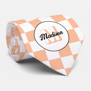 Karierte Quadrate Pfirsich weiß Retro Monogramm Krawatte