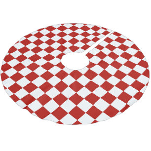 Karierte Quadrate rot weiß geometrisch retro Polyester Weihnachtsbaumdecke
