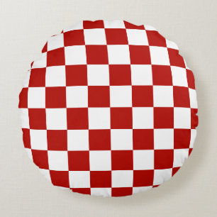 Karierte Quadrate rot weiß geometrisch retro Rundes Kissen