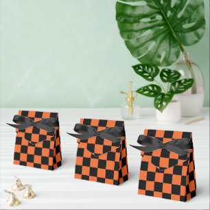 Karierte Quadrate Schwarz und Orange geometrisch R Geschenkschachtel