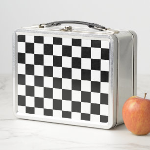 Karierte Quadrate schwarz-weiß geometrisch retro Metall Brotdose