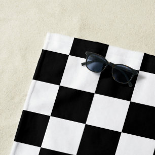 Karierte Quadrate schwarz-weiß geometrisch Retro Strandtuch