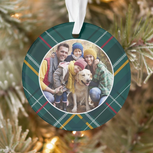 Karierte Rahmenfamilie Foto grün Weihnachten Ornament (Baum)