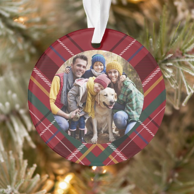 Karierte Rahmenfamilie Foto Weihnachten Ornament (Baum)
