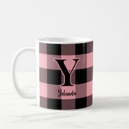 Karierte, rosa und schwarze Buffalo Kaffeetasse