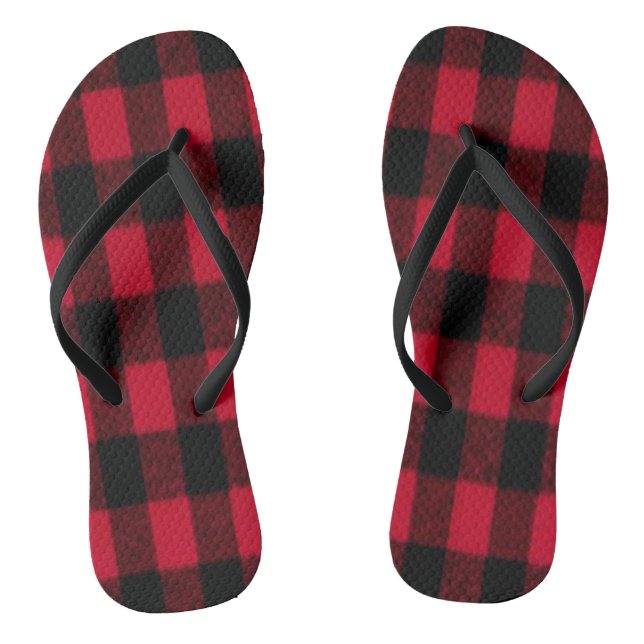 Karierte rote Holzfällerbeschaffenheit des Flip Flops (Fußbett)