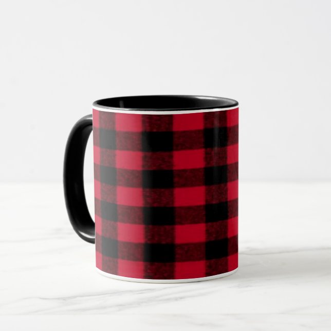 Karierte rote Holzfällerbeschaffenheit des Tasse (Vorderseite Links)