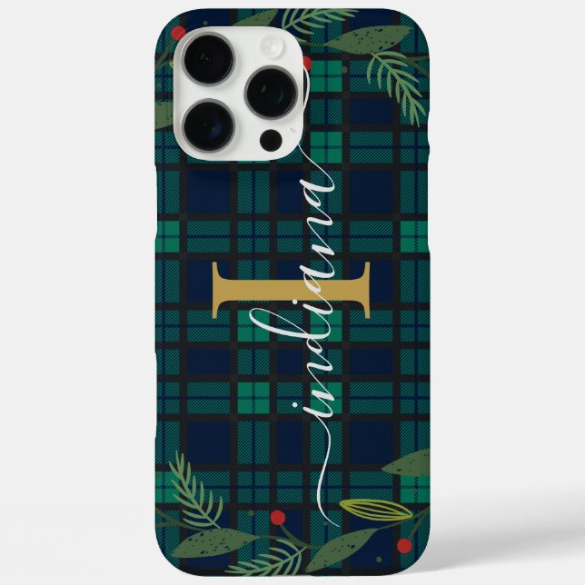 Karierte Rustikale Monogram Script Wreath Tartan iPhone 16 Pro Max Hülle (Rückseite)