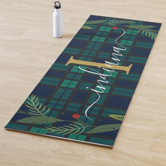 Karierte Rustikale Monogram Script Wreath Tartan Yogamatte (Beispiel)