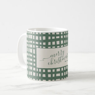 karierte Sage Elfenbein Weihnachten elegant Kaffeetasse