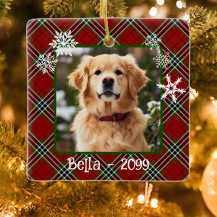 Karierte Schneeflocken Hundebake Keramikornament