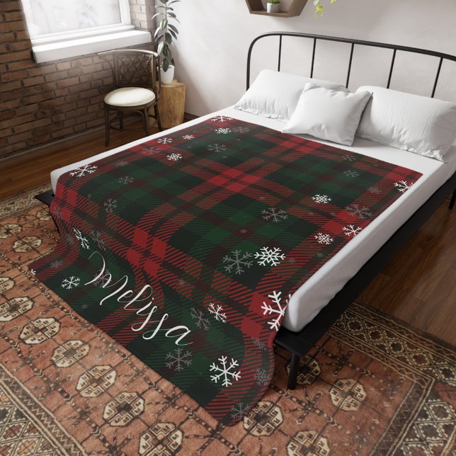 Karierte Schneeflocken Muster Personalisiert Winte Fleecedecke (Plaid Snowflakes Pattern Fleece Blanket)