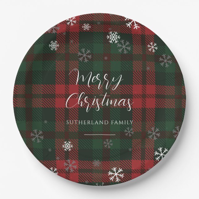 Karierte Schneeflocken Patente Weihnachtsfeier Pappteller (Vorderseite)
