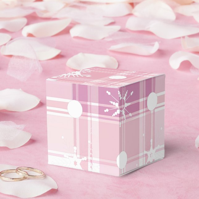 Karierte Schneeflocken - Rosa Weihnachten Geschenkschachtel (Hochzeit)