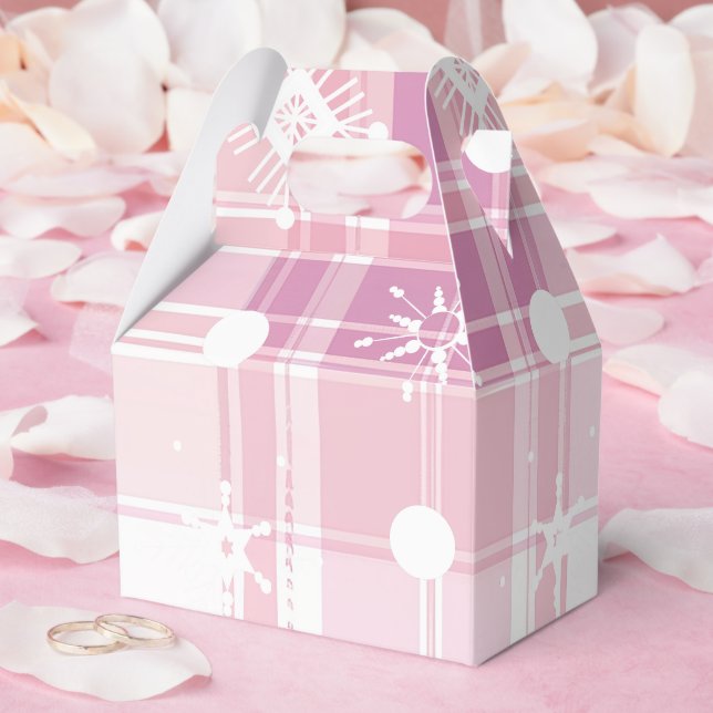 Karierte Schneeflocken - Rosa Weihnachten Geschenkschachtel (Hochzeit)