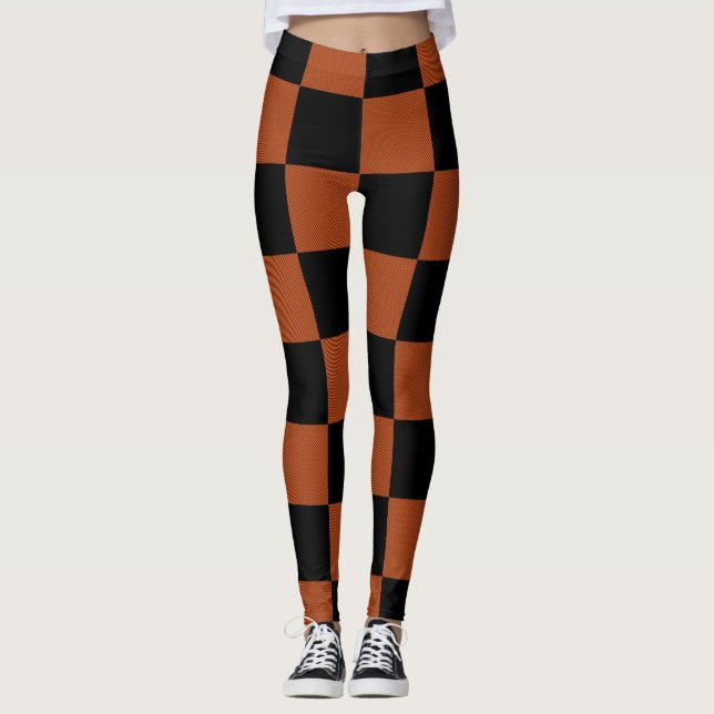 Karierte, schwarz-orange karierte Plätze Buffalo Leggings (Vorderseite)