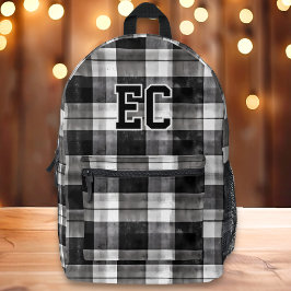 Karierte, schwarz und weiß vorbereitete Monogramm Bedruckter Rucksack