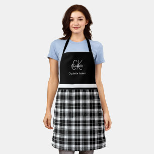 Karierte Schwarz-Weiß-Monogramm Schürze