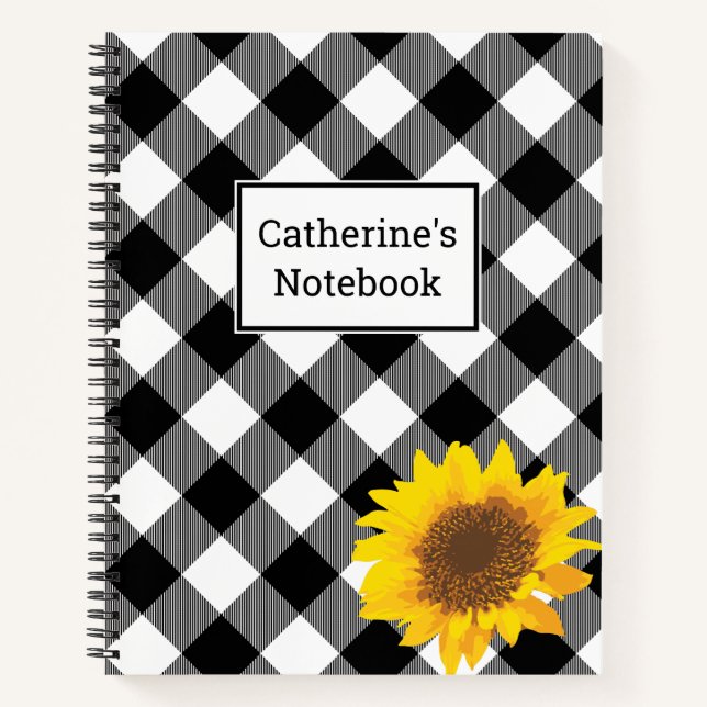 Karierte Sonnenblume in Schwarz/Weiß Buffalo Notizbuch (Vorderseite)